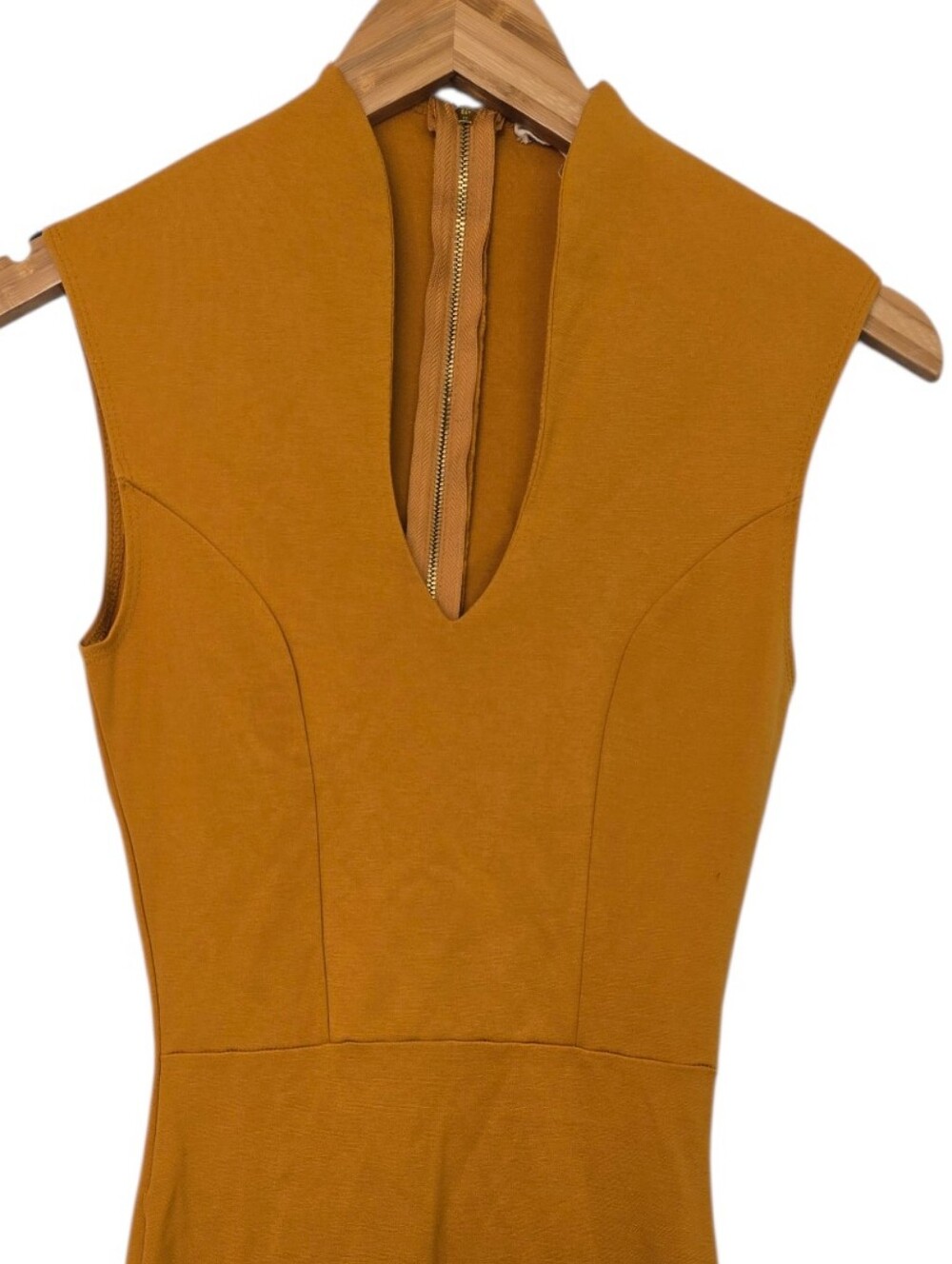🤎 Rolla Coster Mustard Mock Neck Bodycon Midi Dress | Gold Back Zip | Size Smal - Picture 6 of 6